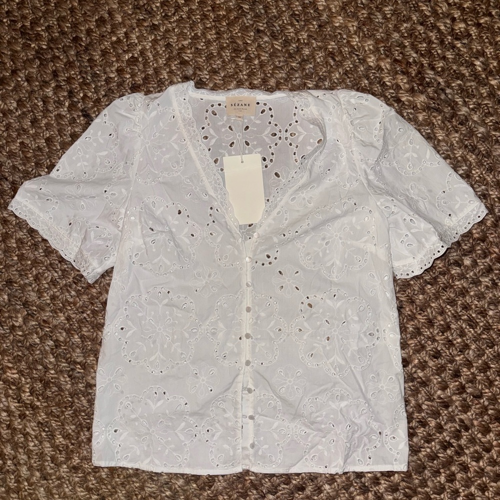 Sezane White Eyelet Blouse - Picture 5 of 7